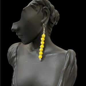 Handmade by Tolee Dezigns 3” Yellow Beaded Drop Wire Wrapped Earrings